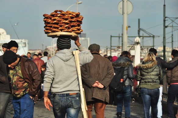 Simits (like bagels) are very popular in Istanbul.