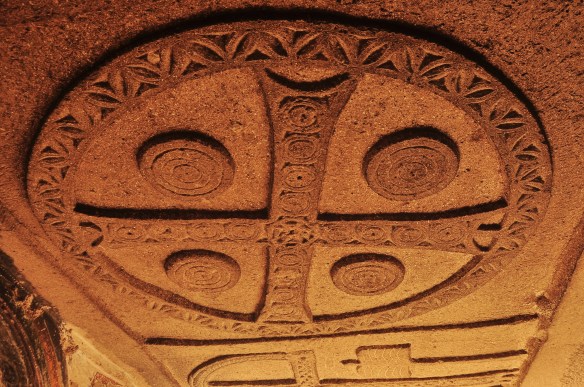 We found a two story church during our explorations which had frescos as well as carvings for decorations.