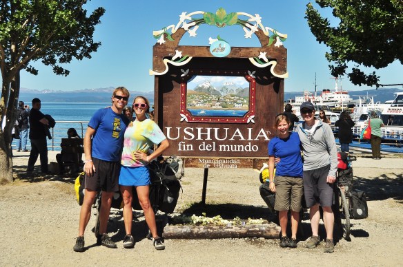 A really dorky photo of the four of us, but it had to be taken! Ushuaia: fin del mundo.