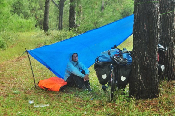 Really rainy I mean.. This is our hobo shelter, a great way to stay dry when cooking!