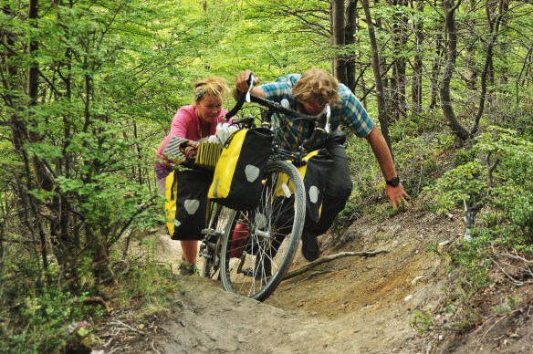 Mike and Emily struggling up the trenched out path.