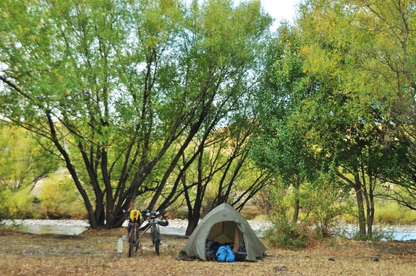 Our last beautiful camping spot on Argentina, right by a river full of fish.