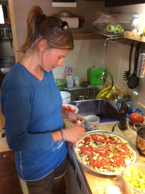 We like to cook dinner for our host. This time we did a pizza, and stuffed peppers.