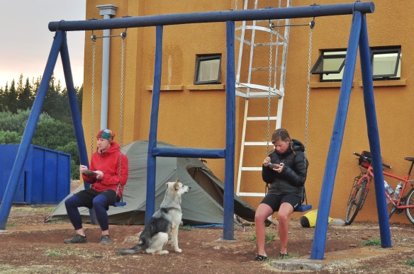 Eating breakfast on the playground.