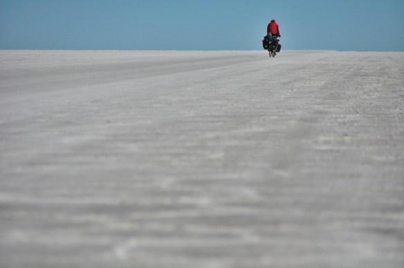 Kevin on the "road," marked by worn out patches of salt.