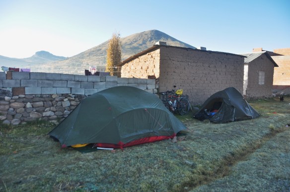 Camping next to the cycling family in someone's field.